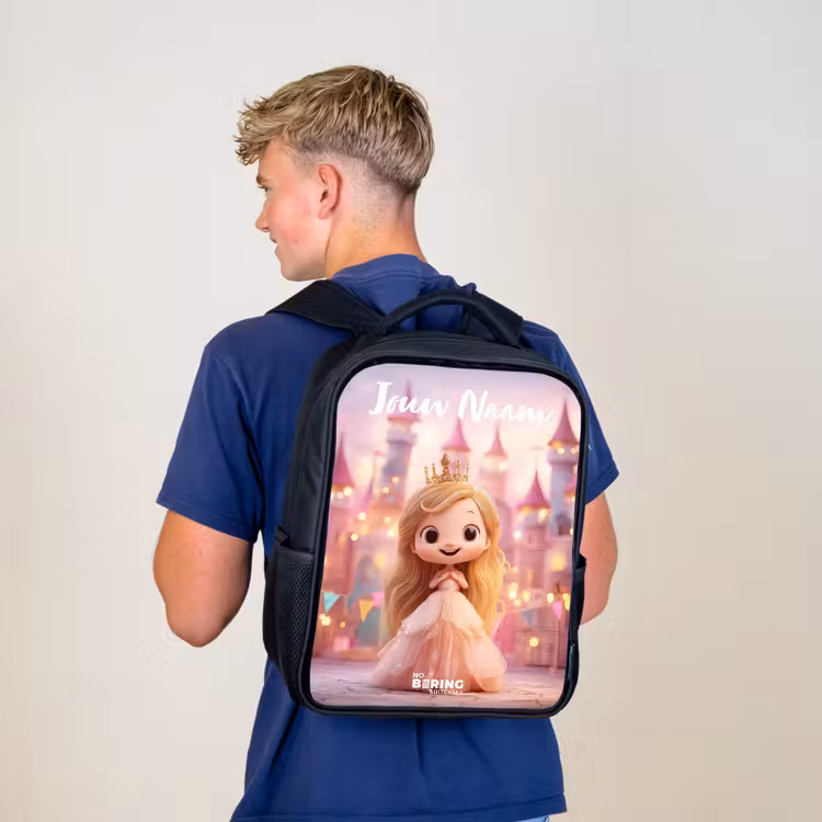 Kinderrugzak met naam - Zwart - Prinses - Roze - Kasteel — 6