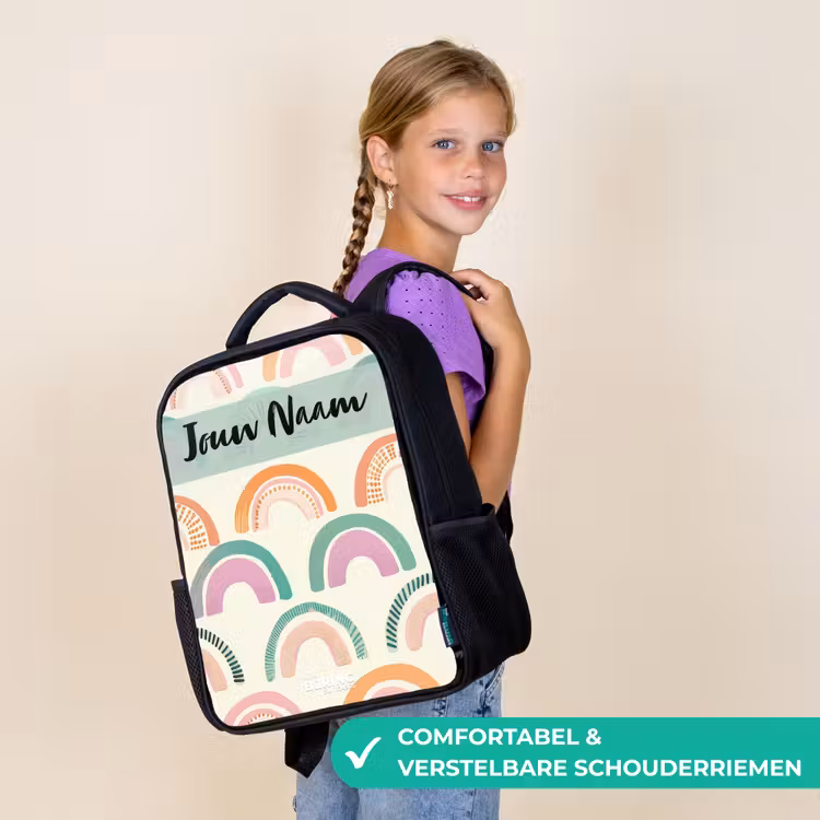 Kinderrugzak met naam - Zwart - Regenboog - Pastel - Patroon β 3