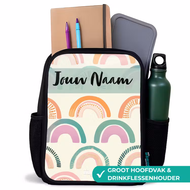 Kinderrugzak met naam - Zwart - Regenboog - Pastel - Patroon β 4