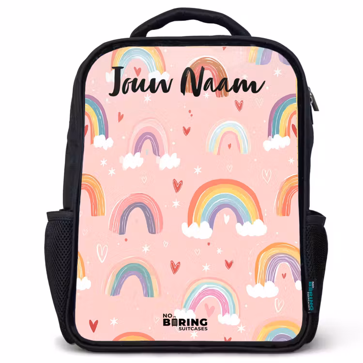 Kinderrugzak met naam - Zwart - Regenboog - Patroon - Pastel — 1