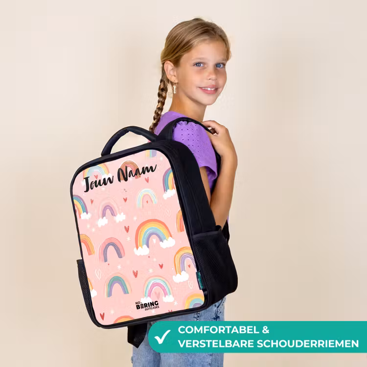 Kinderrugzak met naam - Zwart - Regenboog - Patroon - Pastel — 3