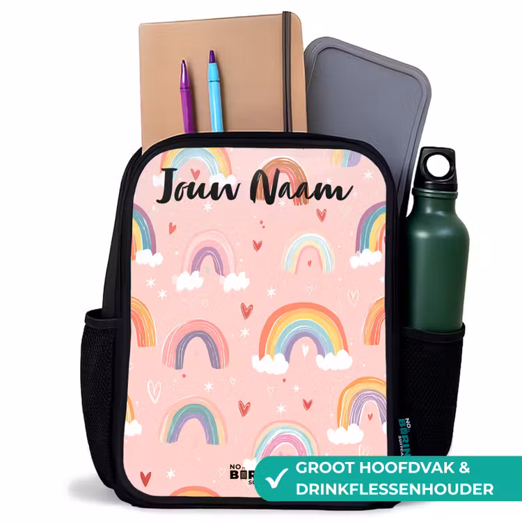 Kinderrugzak met naam - Zwart - Regenboog - Patroon - Pastel — 4