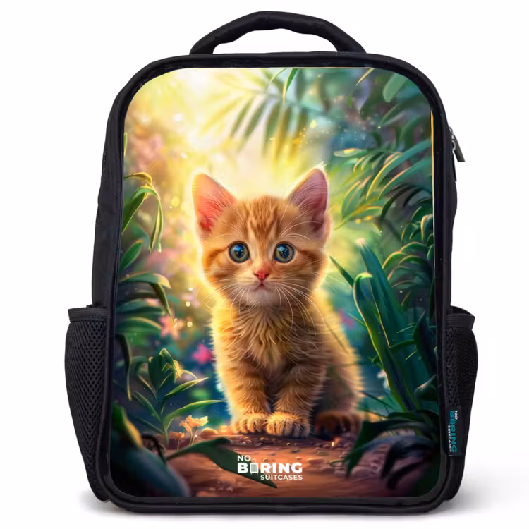 Kinderrugzak - Zwart - Rode kitte in de groene natuur — 1