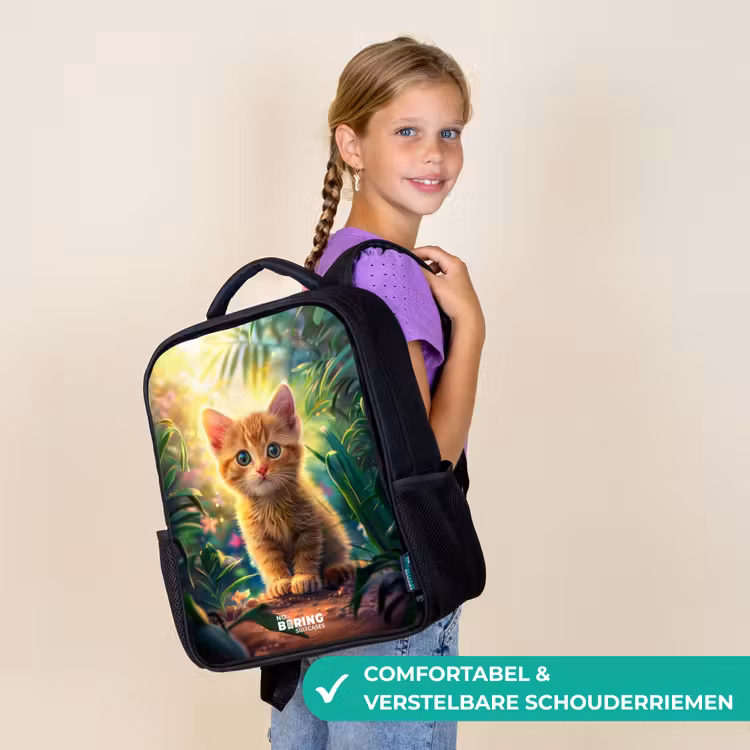 Kinderrugzak - Zwart - Rode kitte in de groene natuur — 3