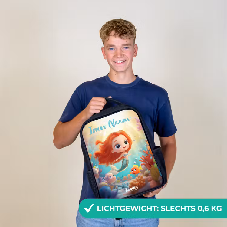 Kinderrugzak met naam - Zwart - Zeemeermin - Vissen - Koraal — 2