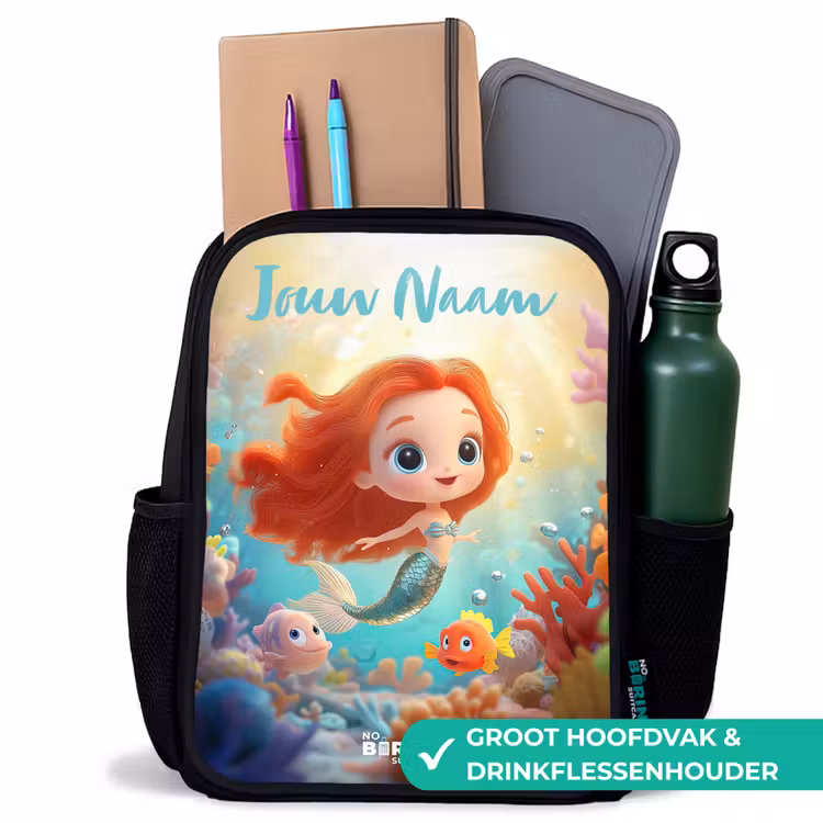 Kinderrugzak met naam - Zwart - Zeemeermin - Vissen - Koraal — 4