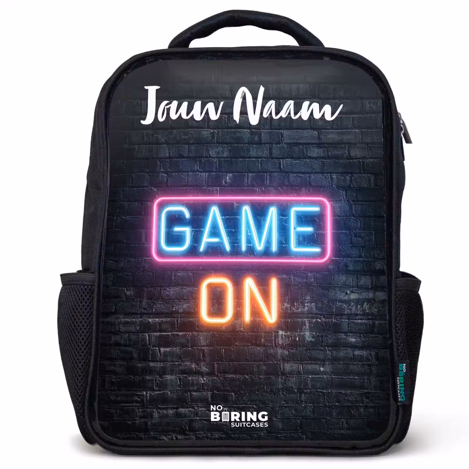 Kinderrugzak met naam - Zwart - Game - Neon - Muur — 1