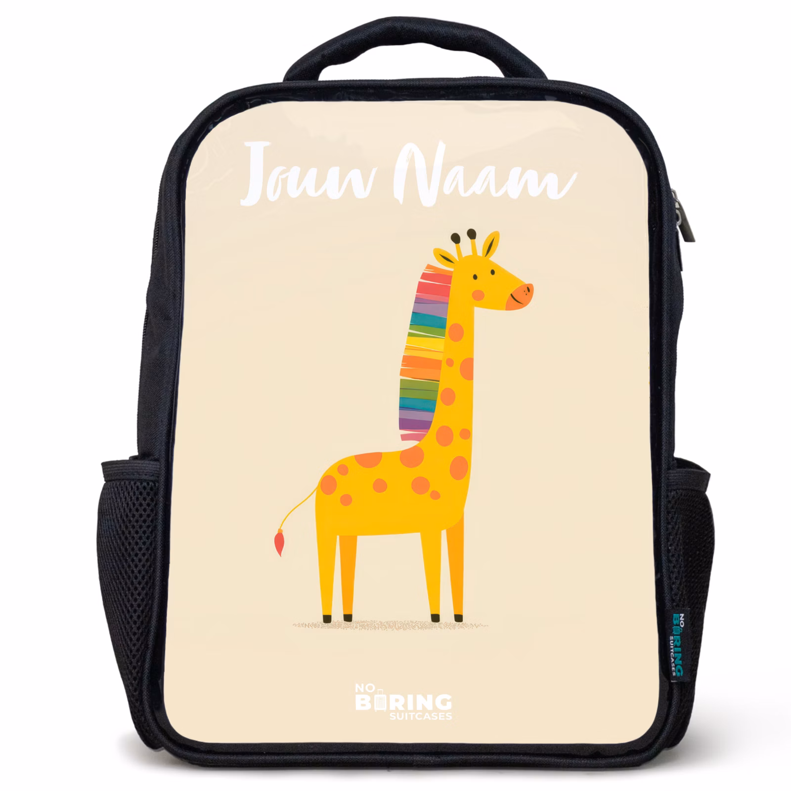 Kinderrugzak met naam - Zwart - Giraffe - Dier - Kleurrijk — 1