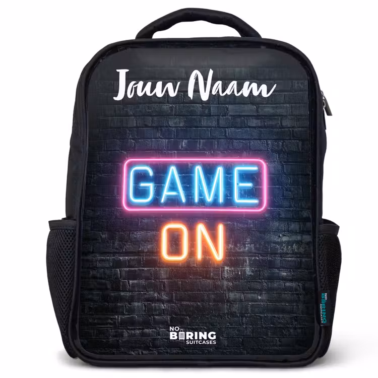 Kinderrugzak met naam - Zwart - Game - Neon - Muur — 1