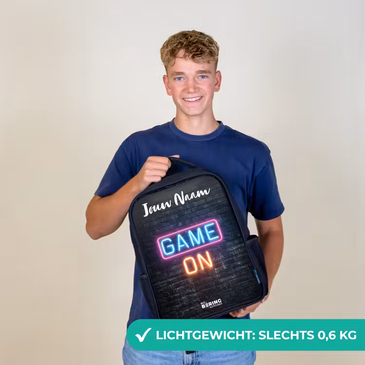 Kinderrugzak met naam - Zwart - Game - Neon - Muur — 2