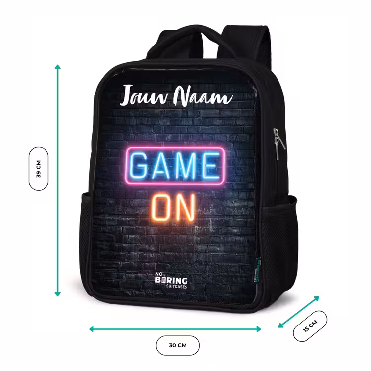 Kinderrugzak met naam - Zwart - Game - Neon - Muur — 5