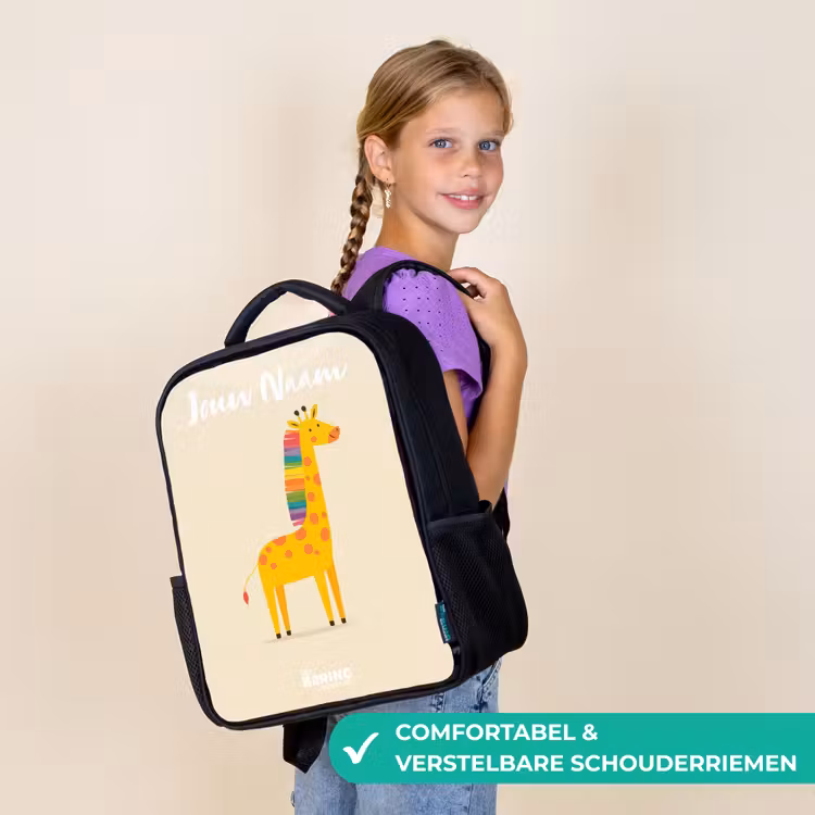 Kinderrugzak met naam - Zwart - Giraffe - Dier - Kleurrijk — 3