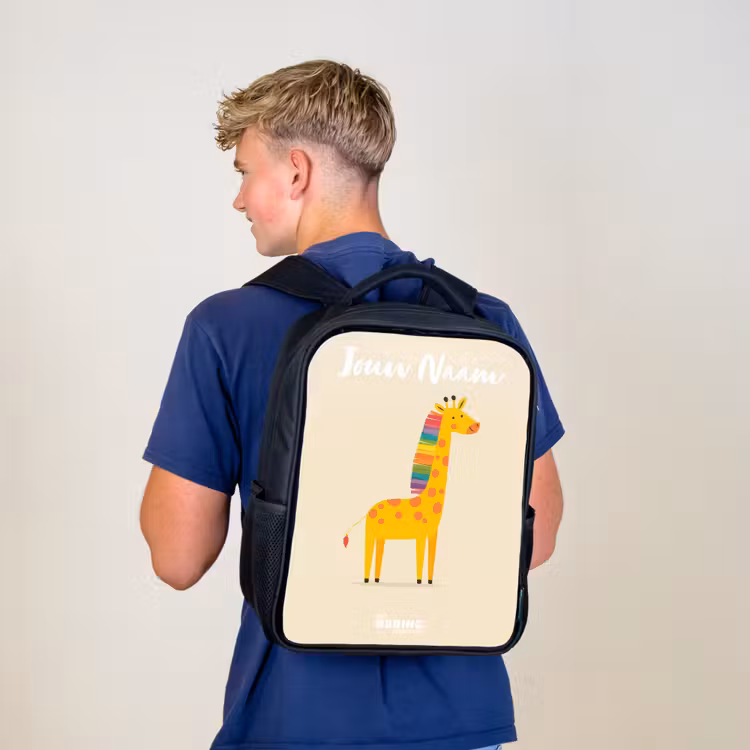 Kinderrugzak met naam - Zwart - Giraffe - Dier - Kleurrijk — 6