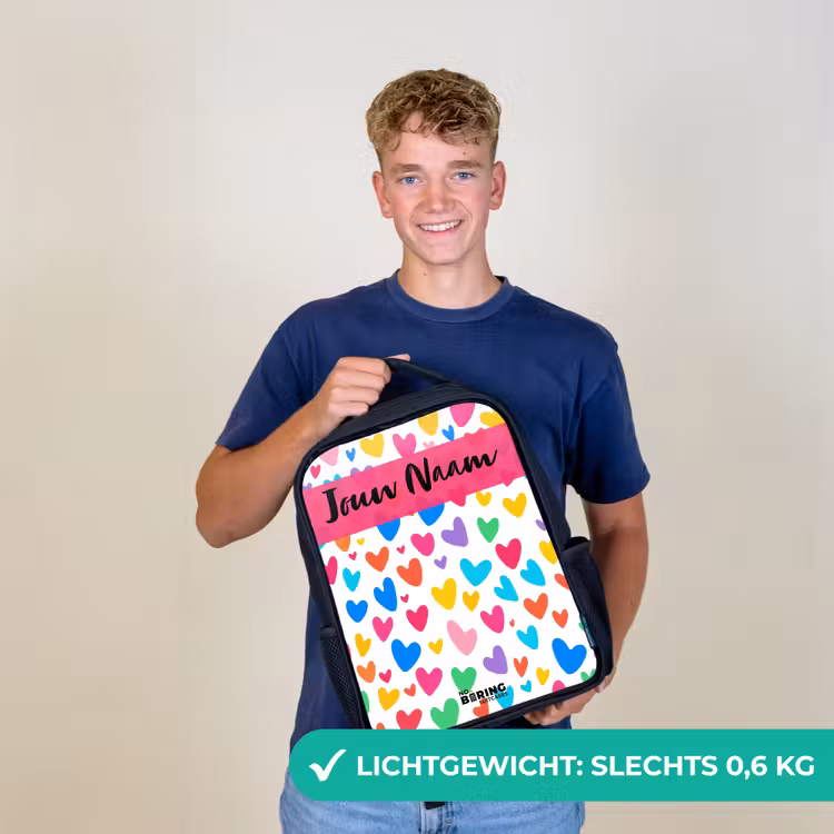 Kinderrugzak met naam - Zwart - Hartjes - Kleurrijk - Patroon β 2