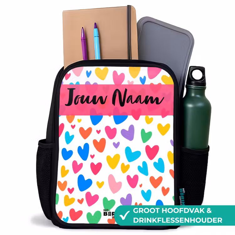 Kinderrugzak met naam - Zwart - Hartjes - Kleurrijk - Patroon β 4