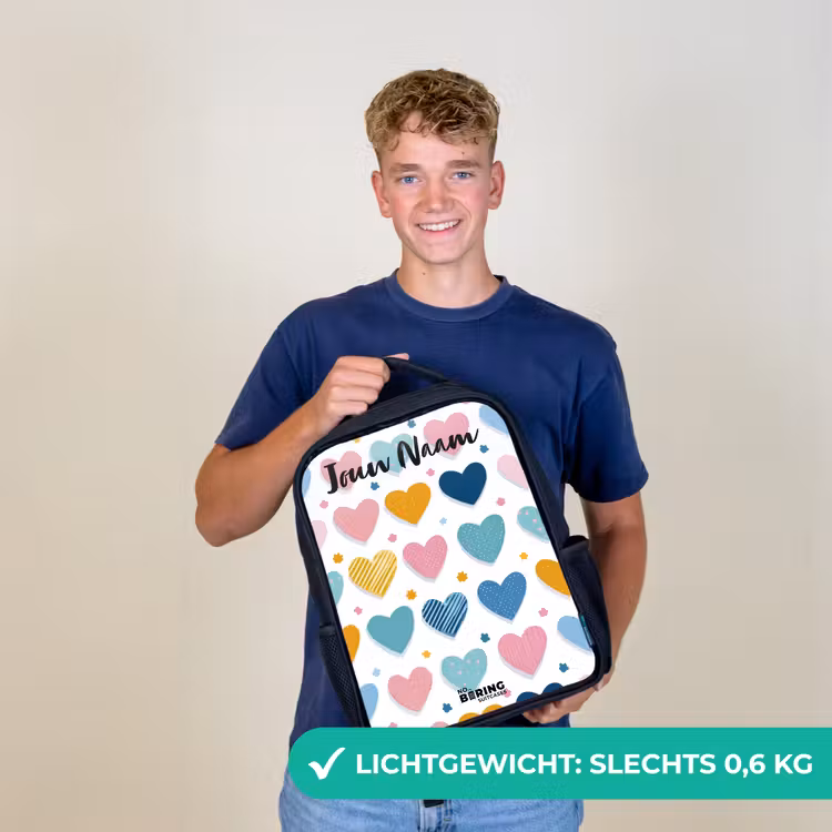 Kinderrugzak met naam - Zwart - Hartjes - Pastel - Patroon — 2