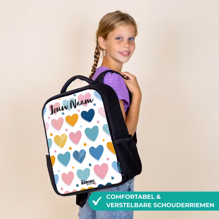 Kinderrugzak met naam - Zwart - Hartjes - Pastel - Patroon — 3