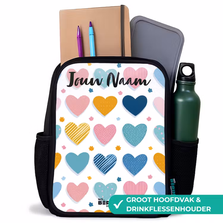 Kinderrugzak met naam - Zwart - Hartjes - Pastel - Patroon — 4