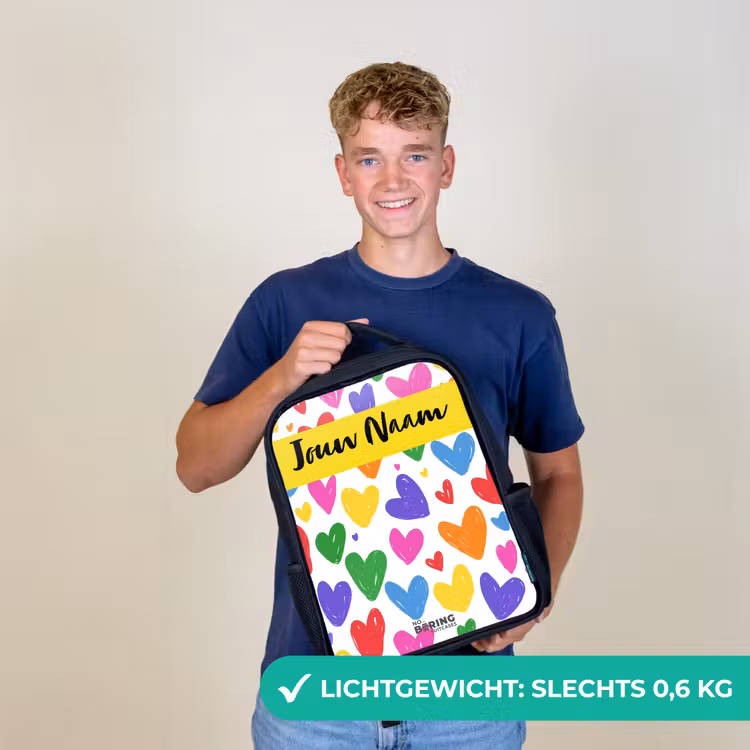 Kinderrugzak met naam - Zwart - Hartjes - Patroon - Kleurrijk — 2