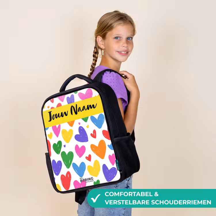 Kinderrugzak met naam - Zwart - Hartjes - Patroon - Kleurrijk — 3