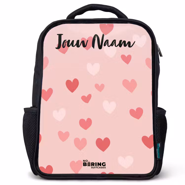 Kinderrugzak met naam - Zwart - Hartjes - Patroon - Roze β 1