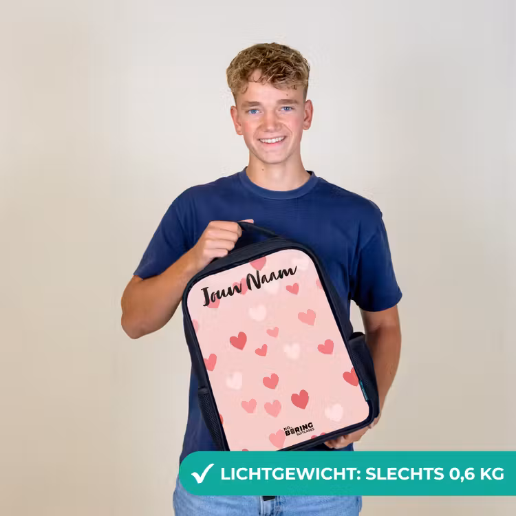 Kinderrugzak met naam - Zwart - Hartjes - Patroon - Roze β 2