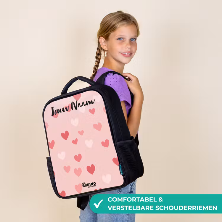 Kinderrugzak met naam - Zwart - Hartjes - Patroon - Roze β 3