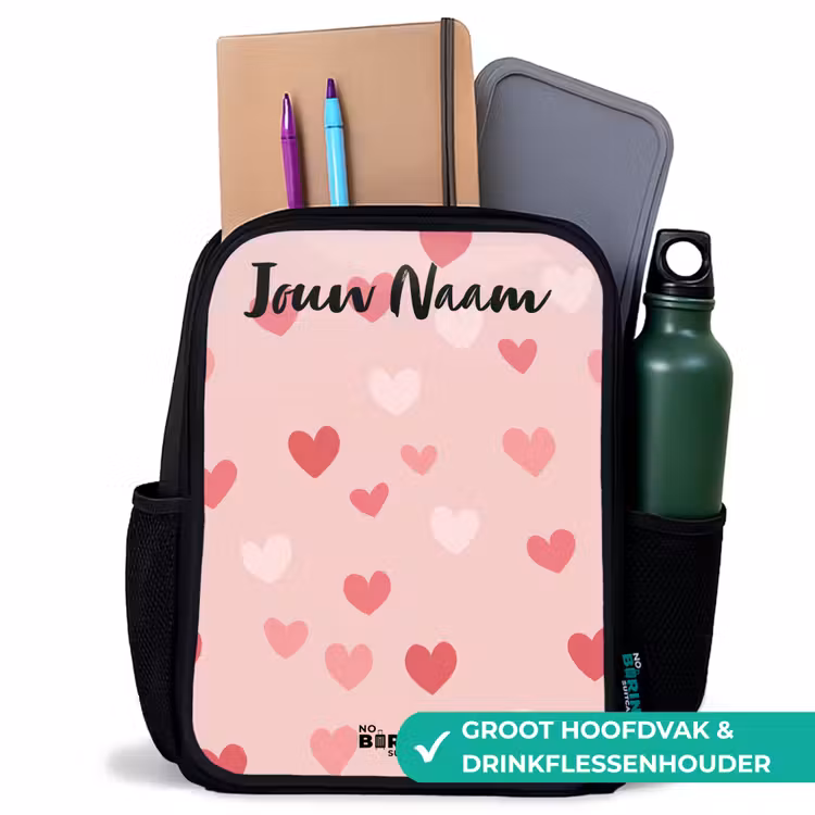 Kinderrugzak met naam - Zwart - Hartjes - Patroon - Roze β 4