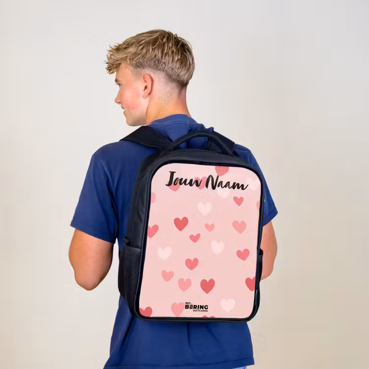 Kinderrugzak met naam - Zwart - Hartjes - Patroon - Roze β 6