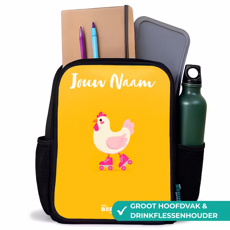Kinderrugzak met naam - Zwart - Kip - Rolschaatsen - Geel — 4