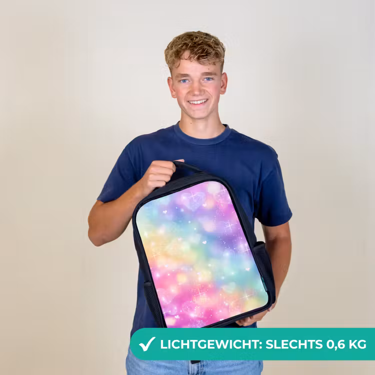 Kinderrugzak - Zwart - Licht - Regenboog - Hartjes — 2