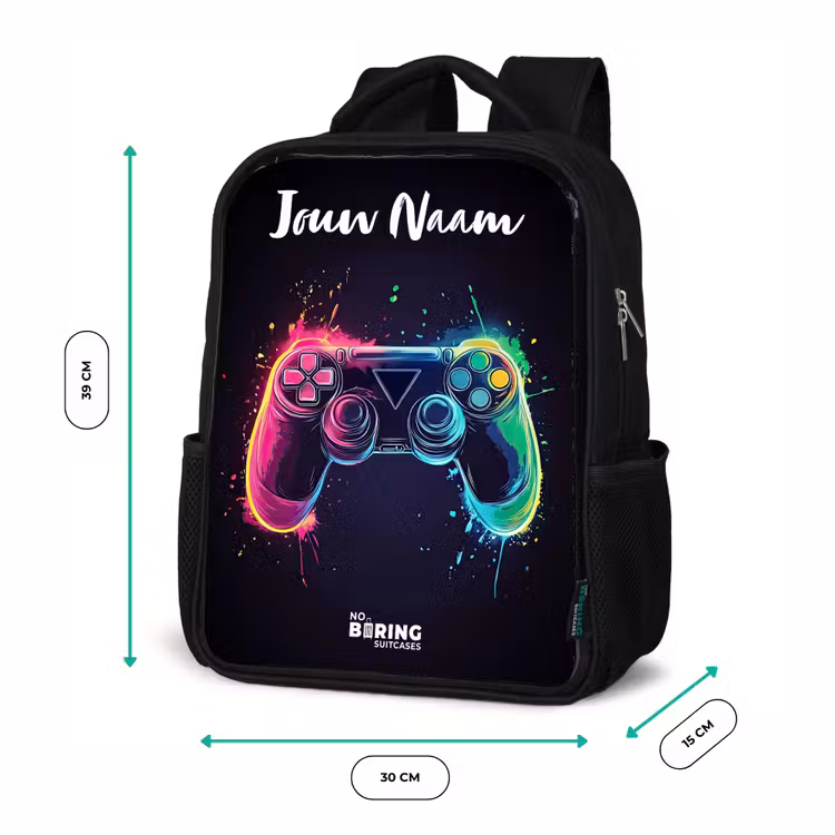 Kinderrugzak met naam - Zwart - Neon - Controller - Verfspatten - Game — 5