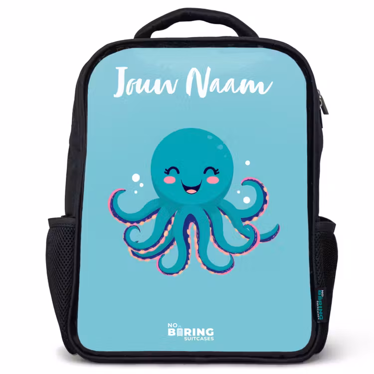 Kinderrugzak met naam - Zwart - Octopus - Water - Blauw — 1