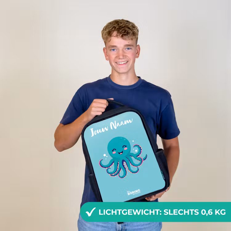 Kinderrugzak met naam - Zwart - Octopus - Water - Blauw — 2