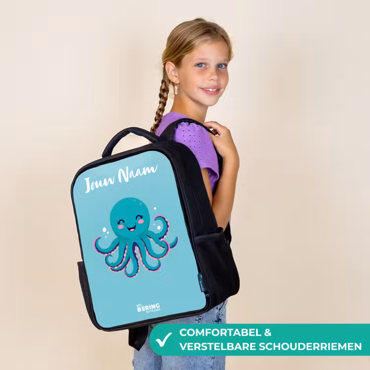Kinderrugzak met naam - Zwart - Octopus - Water - Blauw — 3
