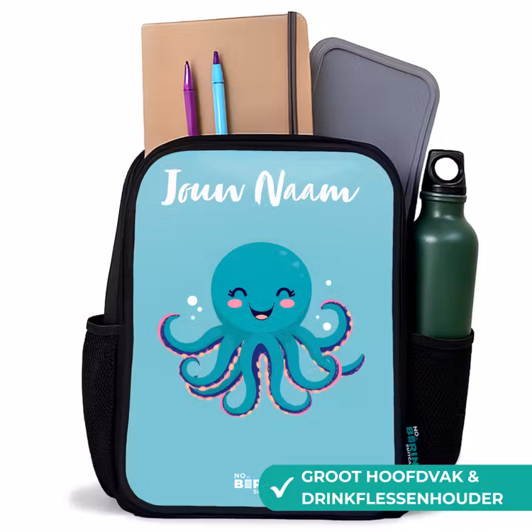 Kinderrugzak met naam - Zwart - Octopus - Water - Blauw — 4