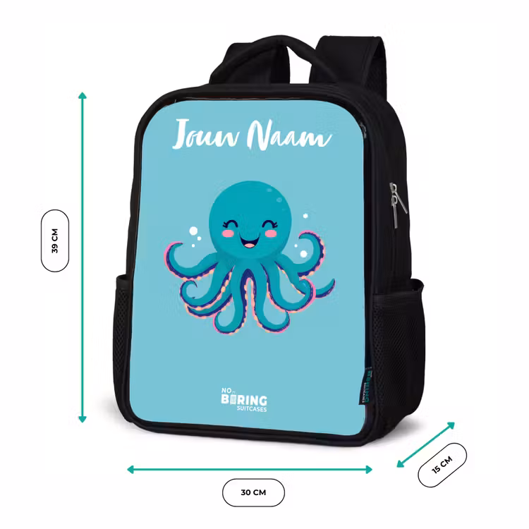 Kinderrugzak met naam - Zwart - Octopus - Water - Blauw — 5