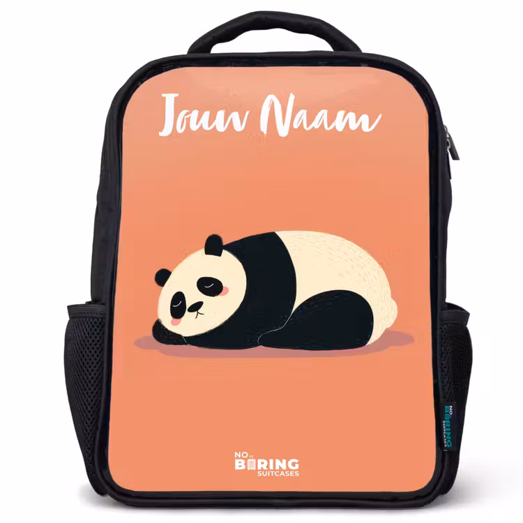 Kinderrugzak met naam - Zwart - Panda - Slapen - Oranje — 1