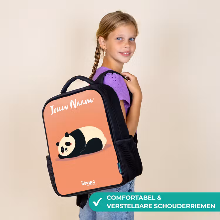 Kinderrugzak met naam - Zwart - Panda - Slapen - Oranje — 3