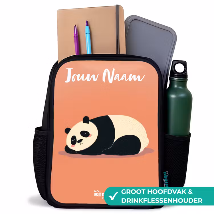 Kinderrugzak met naam - Zwart - Panda - Slapen - Oranje — 4