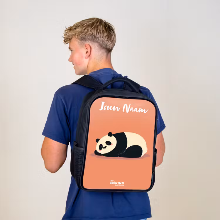 Kinderrugzak met naam - Zwart - Panda - Slapen - Oranje — 6
