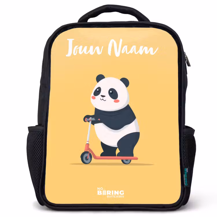 Kinderrugzak met naam - Zwart - Panda - Step - Geel — 1