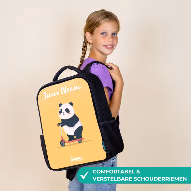 Kinderrugzak met naam - Zwart - Panda - Step - Geel — 3