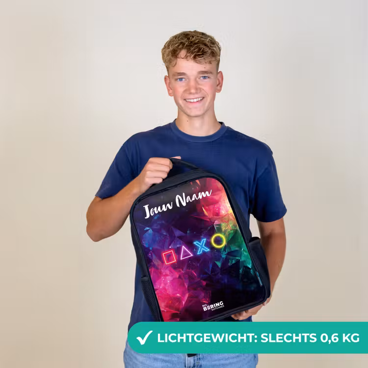 Kinderrugzak met naam - Zwart - Symbolen - Game - Kleurrijk — 2