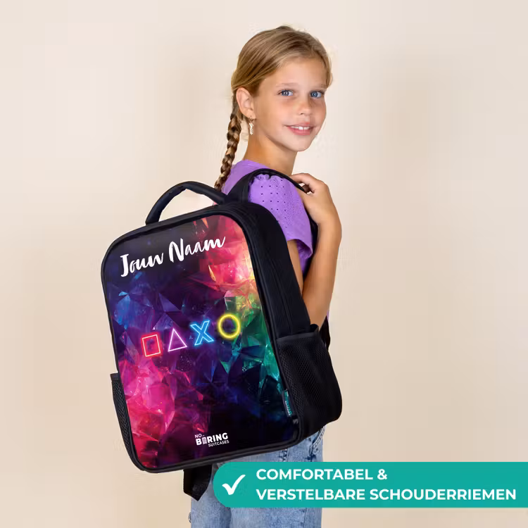 Kinderrugzak met naam - Zwart - Symbolen - Game - Kleurrijk — 3