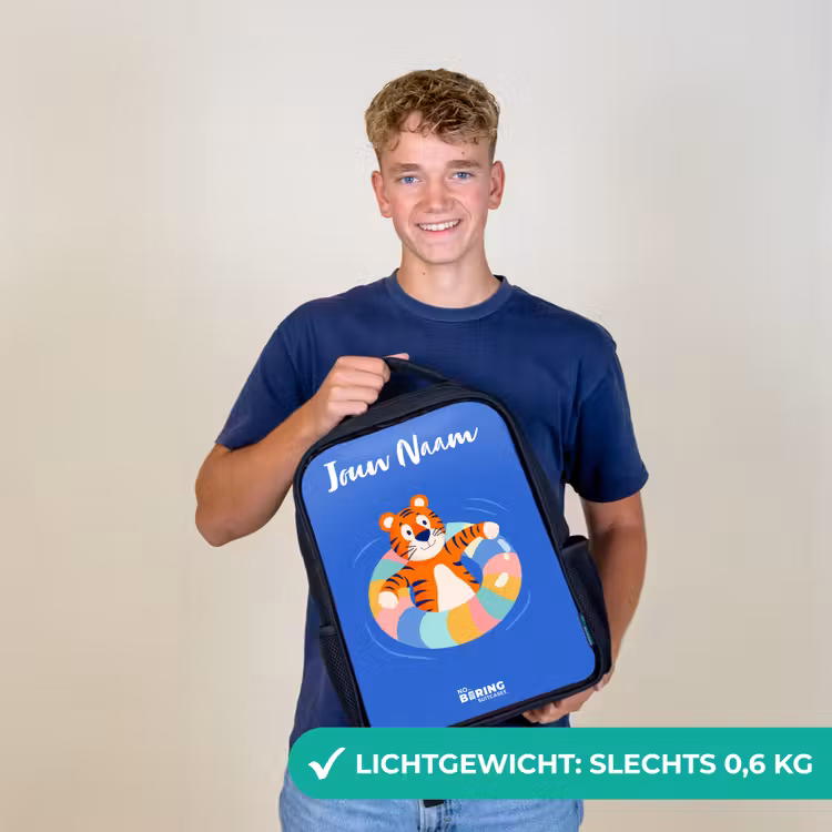 Kinderrugzak met naam - Zwart - Tijger - Zwemband - Water — 2