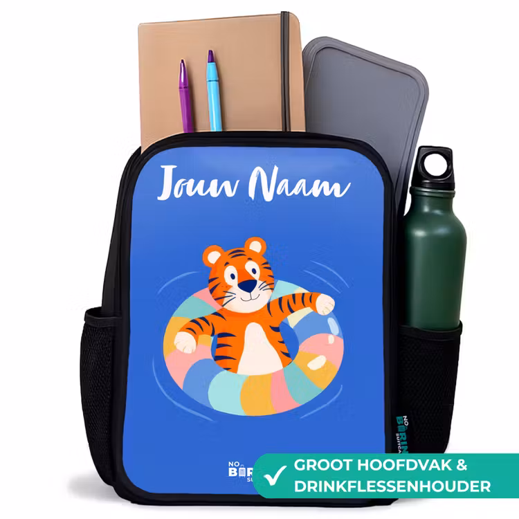 Kinderrugzak met naam - Zwart - Tijger - Zwemband - Water — 4