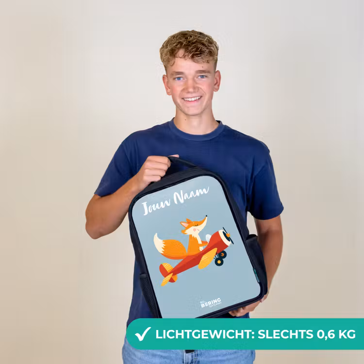 Kinderrugzak met naam - Zwart - Vos - Vliegtuig - Vliegen — 2