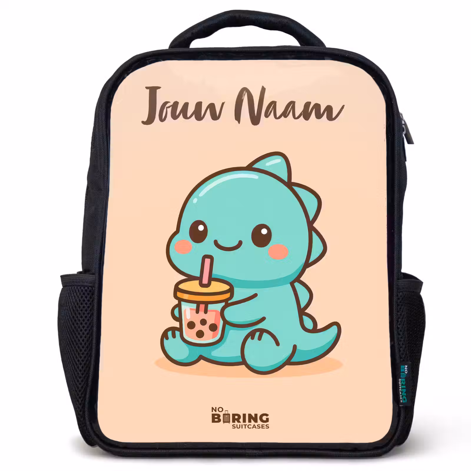 Kinderrugzak met naam - Zwart - Kawai - Dino - Bubbletea — 1