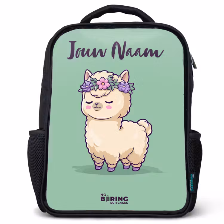 Kinderrugzak met naam - Zwart - Kawai - Alpaca - Groen β 1